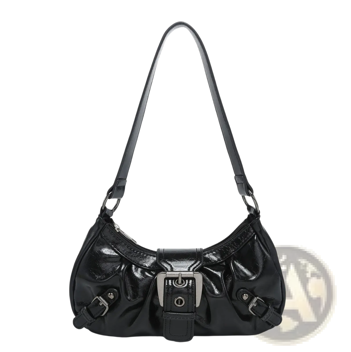 Vintage Leather Shoulder Bag with Buckle Details