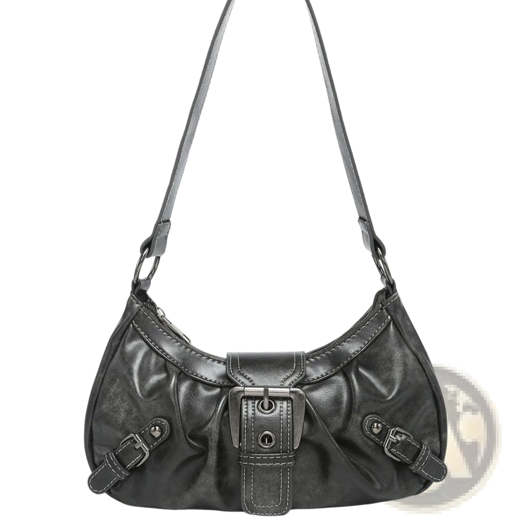 Vintage Leather Shoulder Bag with Buckle Details