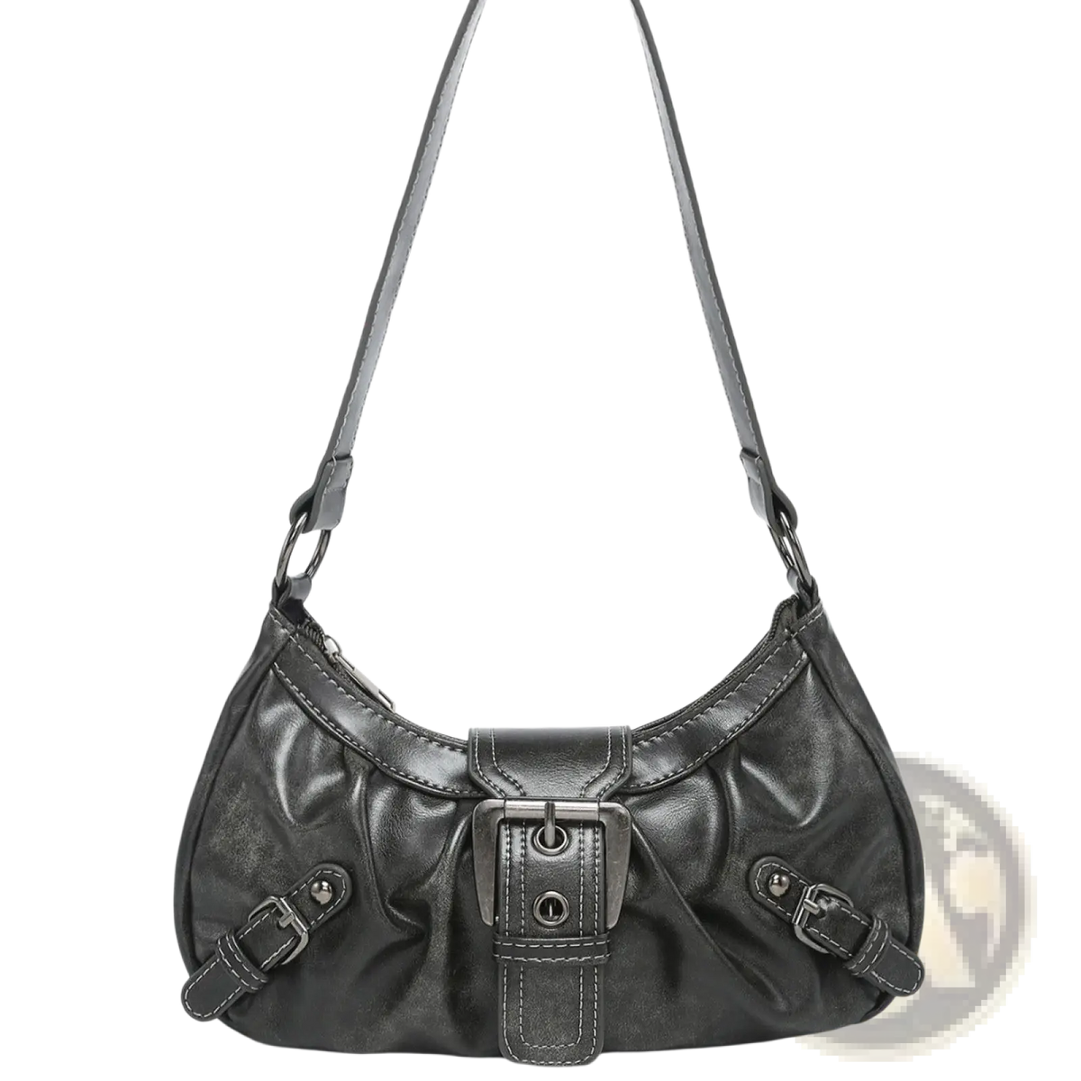 Vintage Leather Shoulder Bag with Buckle Details