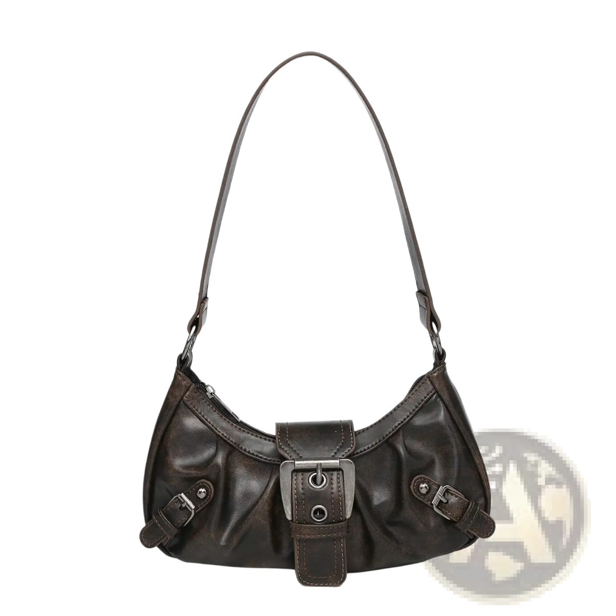 Vintage Leather Shoulder Bag with Buckle Details