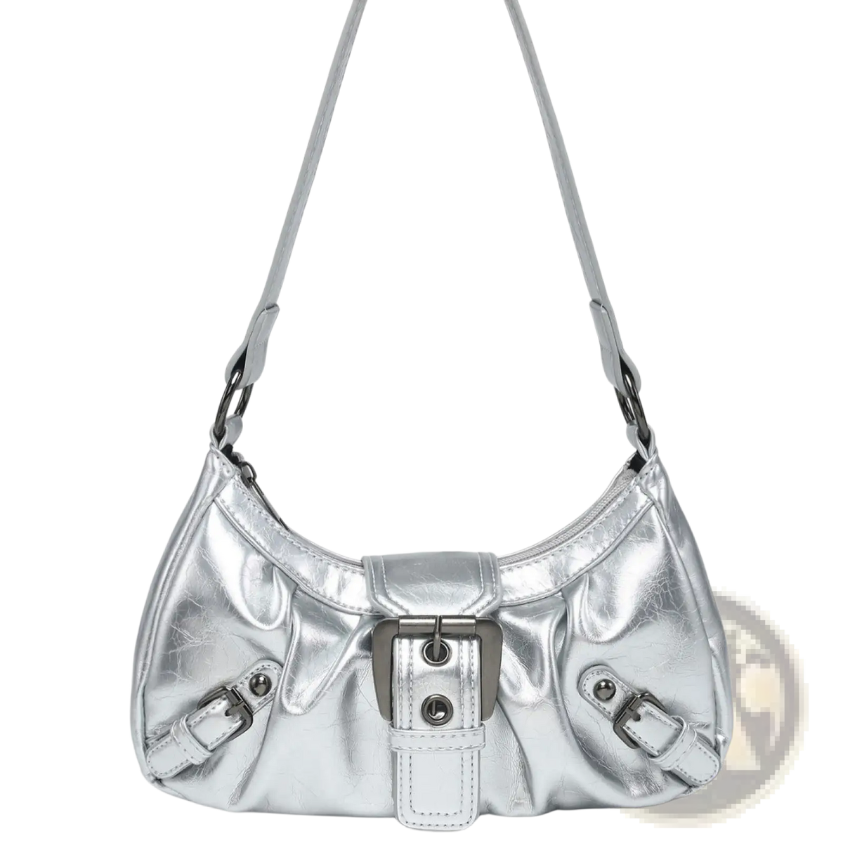 Vintage Leather Shoulder Bag with Buckle Details