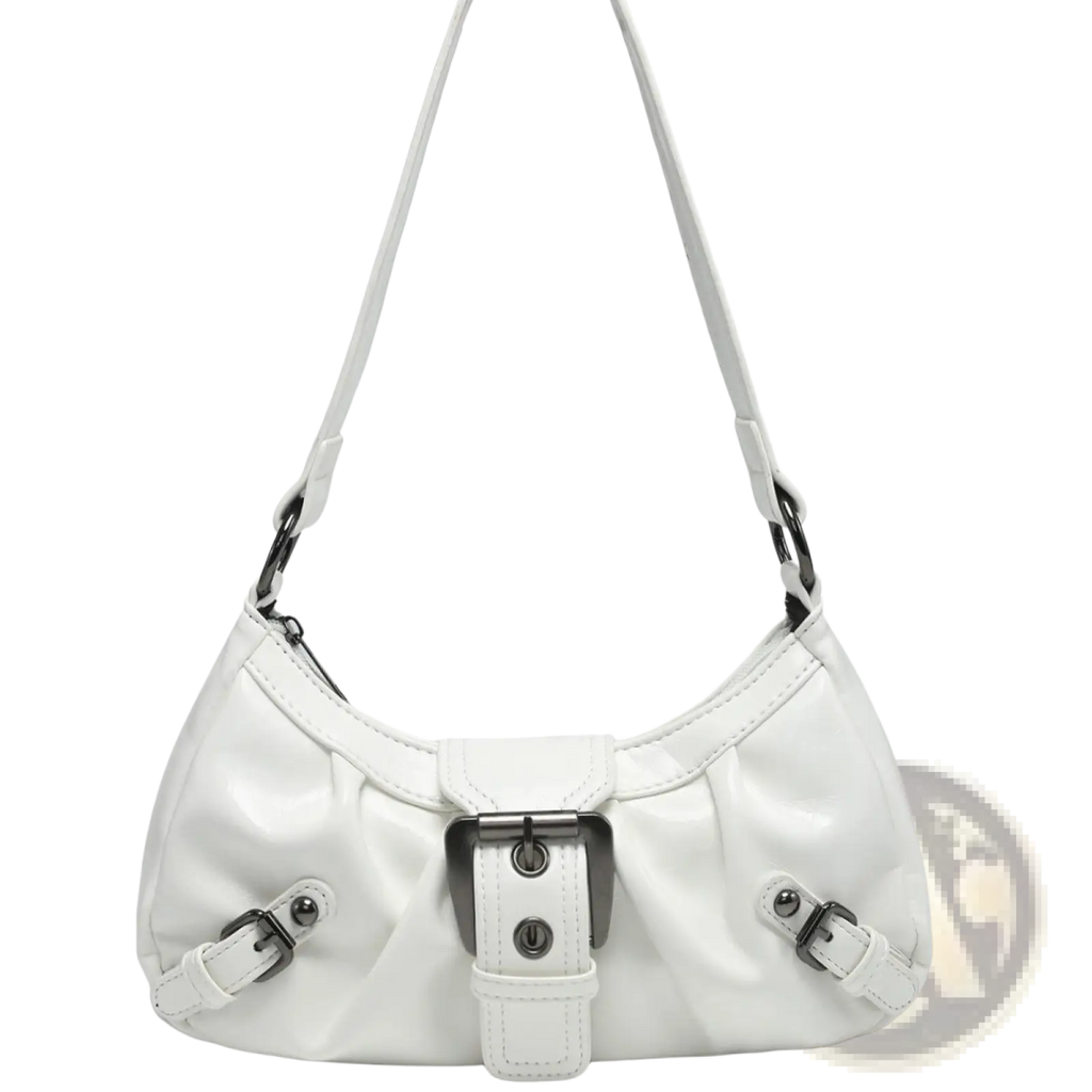 Vintage Leather Shoulder Bag with Buckle Details