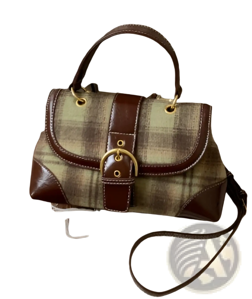 Vintage Plaid Crossbody Bag with Leather Trim