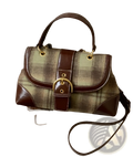 Vintage Plaid Crossbody Bag with Leather Trim