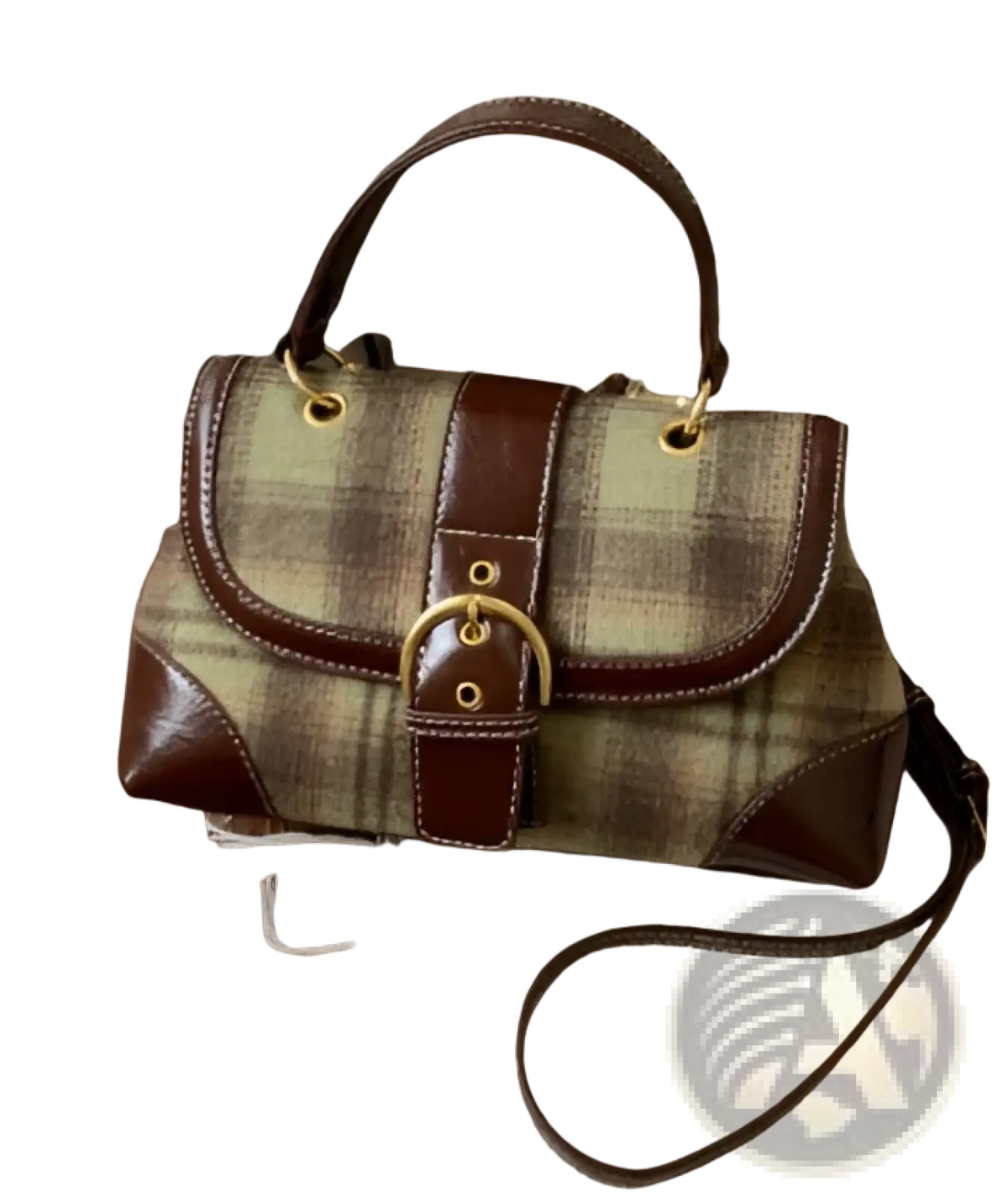 Vintage Plaid Crossbody Bag with Leather Trim