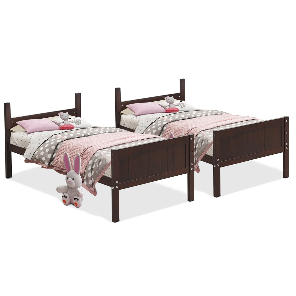 Twin Size Wooden Bunk Beds Convertible 2 Individual Beds