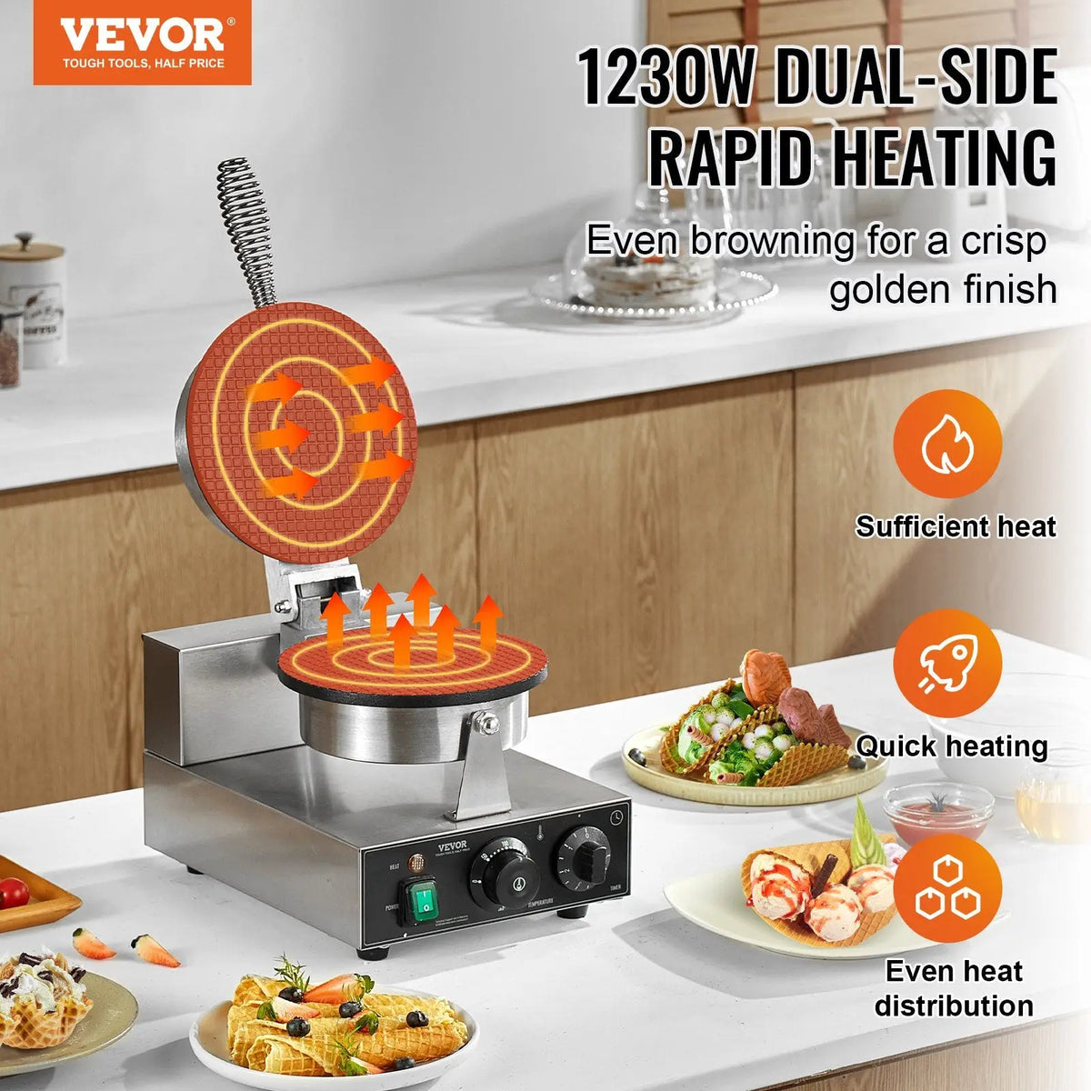 Waffle Cone Maker Electric 1230w Stainless Steel