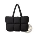 White Quilted Puffer Tote Bag Soft Cotton Handbag
