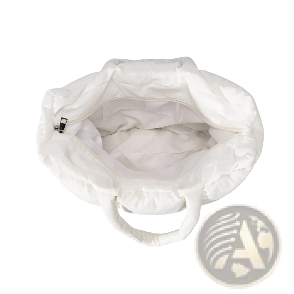 White Quilted Puffer Tote Bag Soft Cotton Handbag