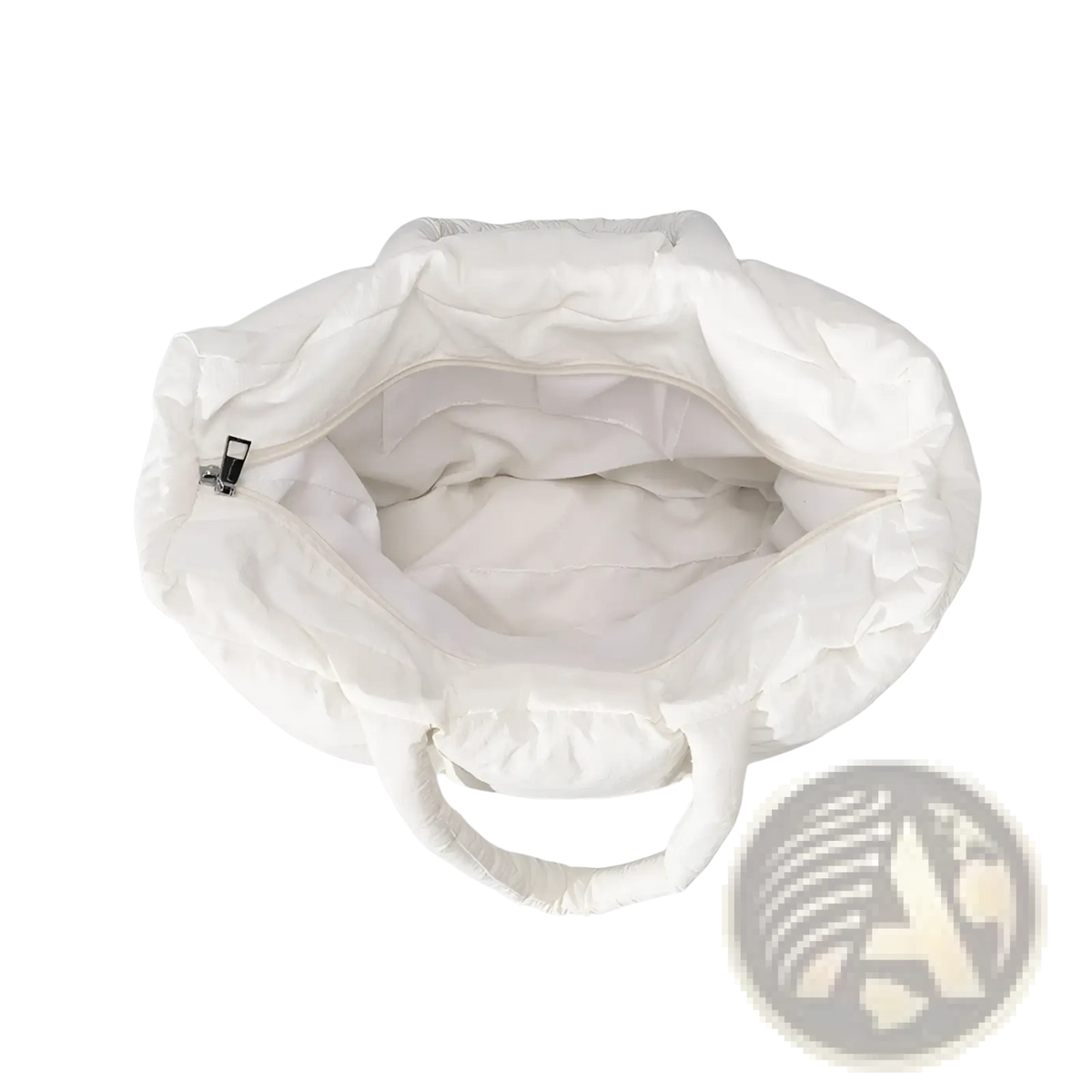 White Quilted Puffer Tote Bag Soft Cotton Handbag