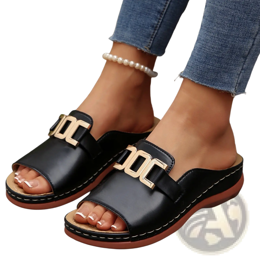 Women's Platform Wedge Slide Sandals with Buckle