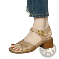 Women's Retro French Leather Mid Heel Sandals