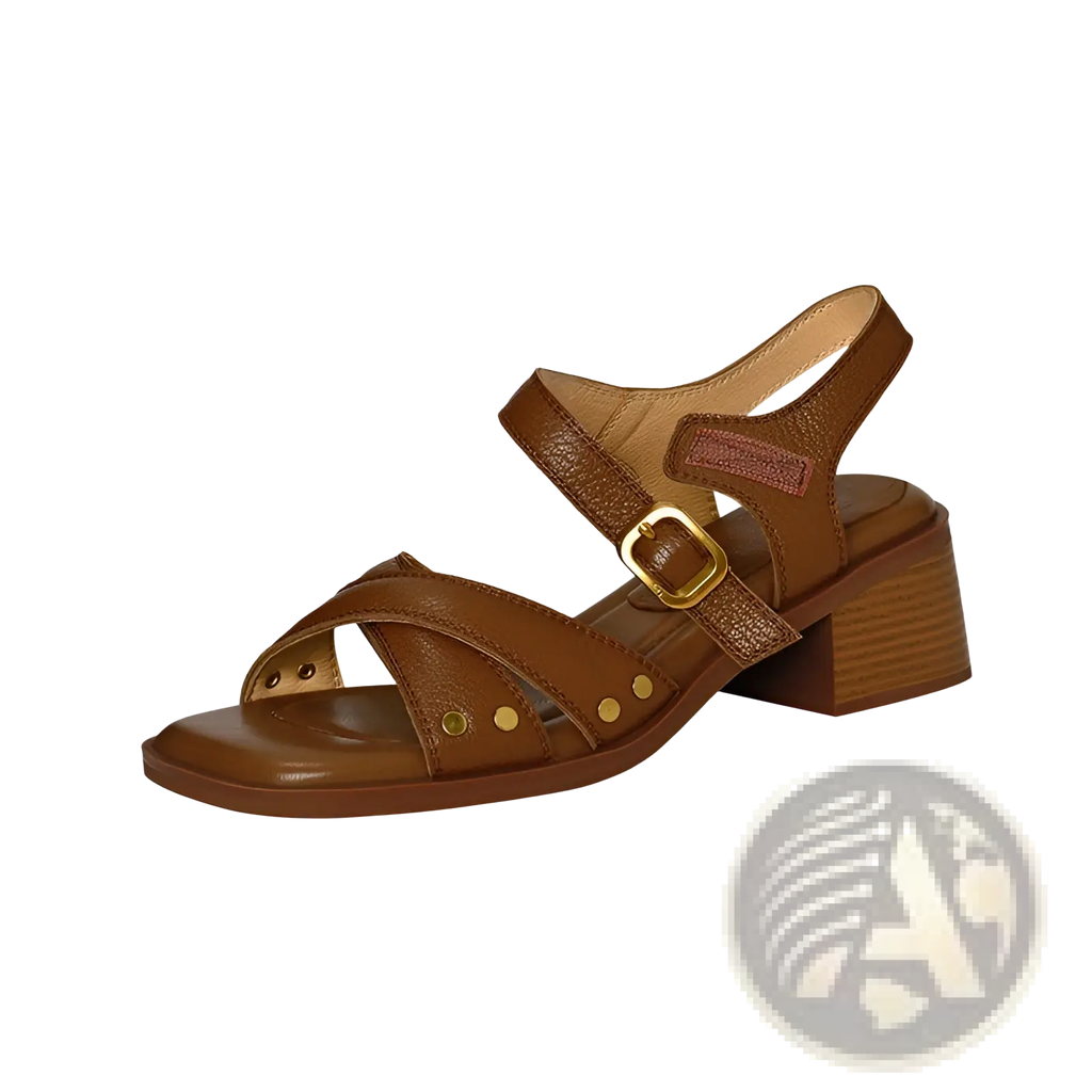 Women's Retro French Leather Mid Heel Sandals