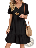 Women's V-neck Tiered Pleated Summer Dress