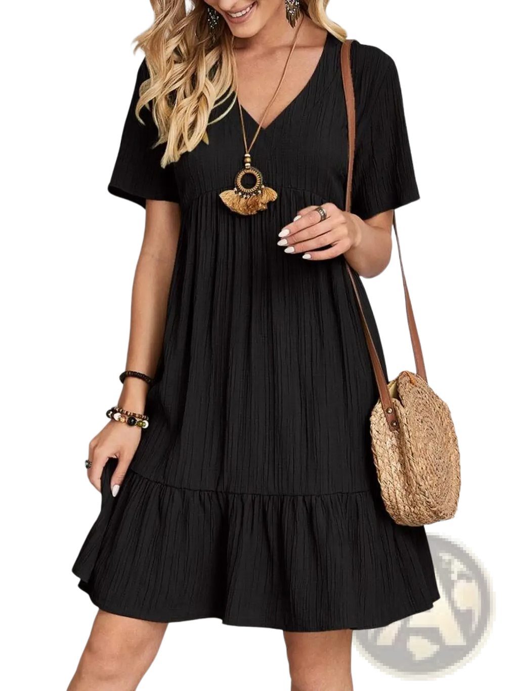 Women's V-neck Tiered Pleated Summer Dress