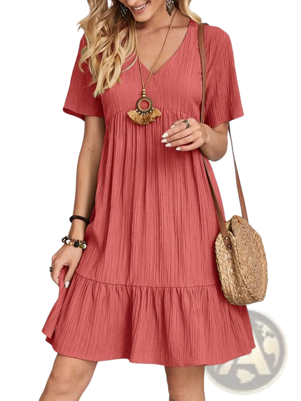 Women's V-neck Tiered Pleated Summer Dress