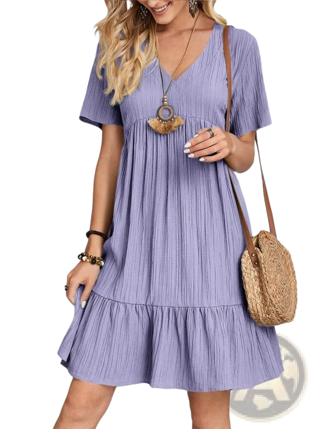Women's V-neck Tiered Pleated Summer Dress