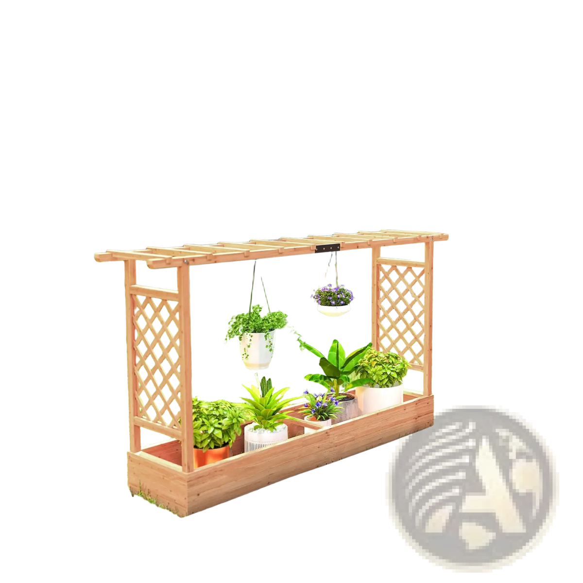 Wooden Planter Box with Trellis and Hanging Roof