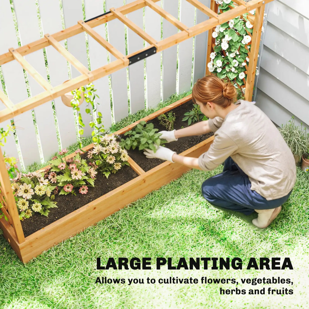 Wooden Planter Box with Trellis and Hanging Roof