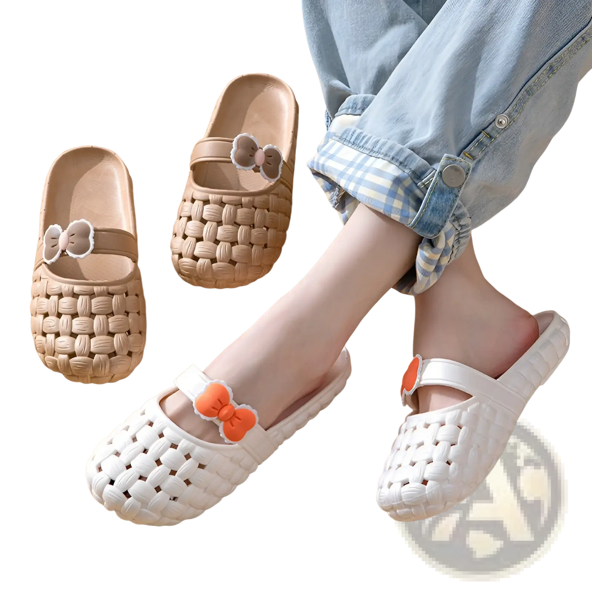 Woven Bow Slippers Summer Pvc Beach Slide Sandals