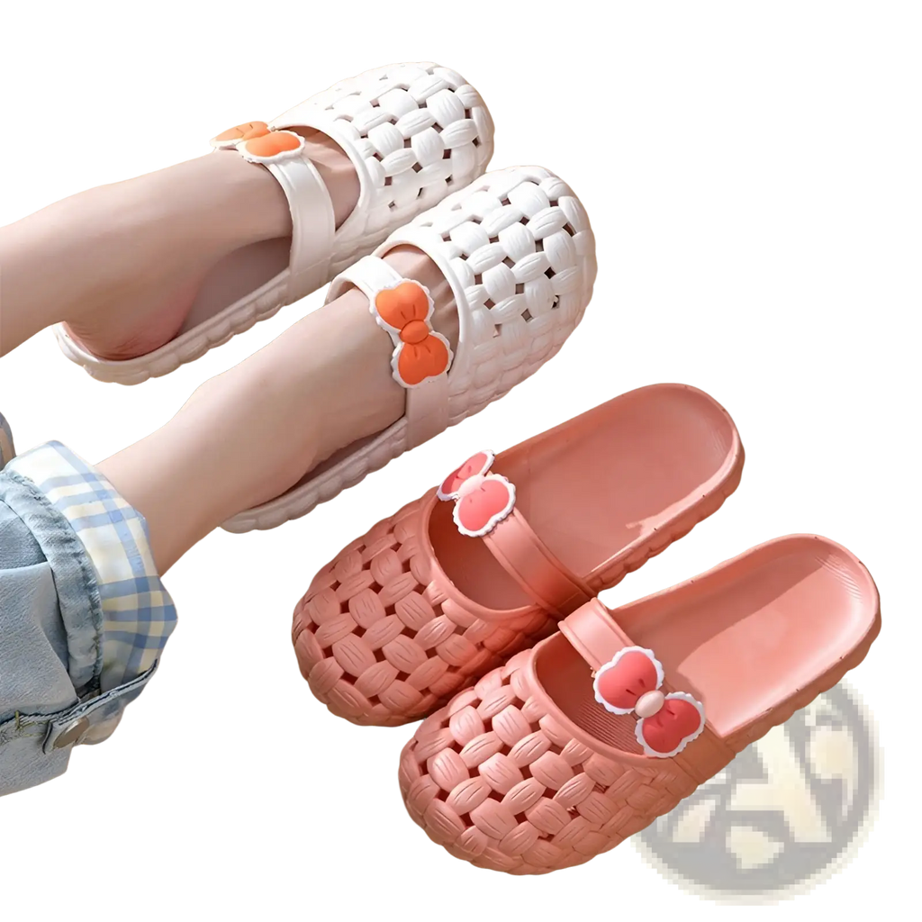 Woven Bow Slippers Summer Pvc Beach Slide Sandals