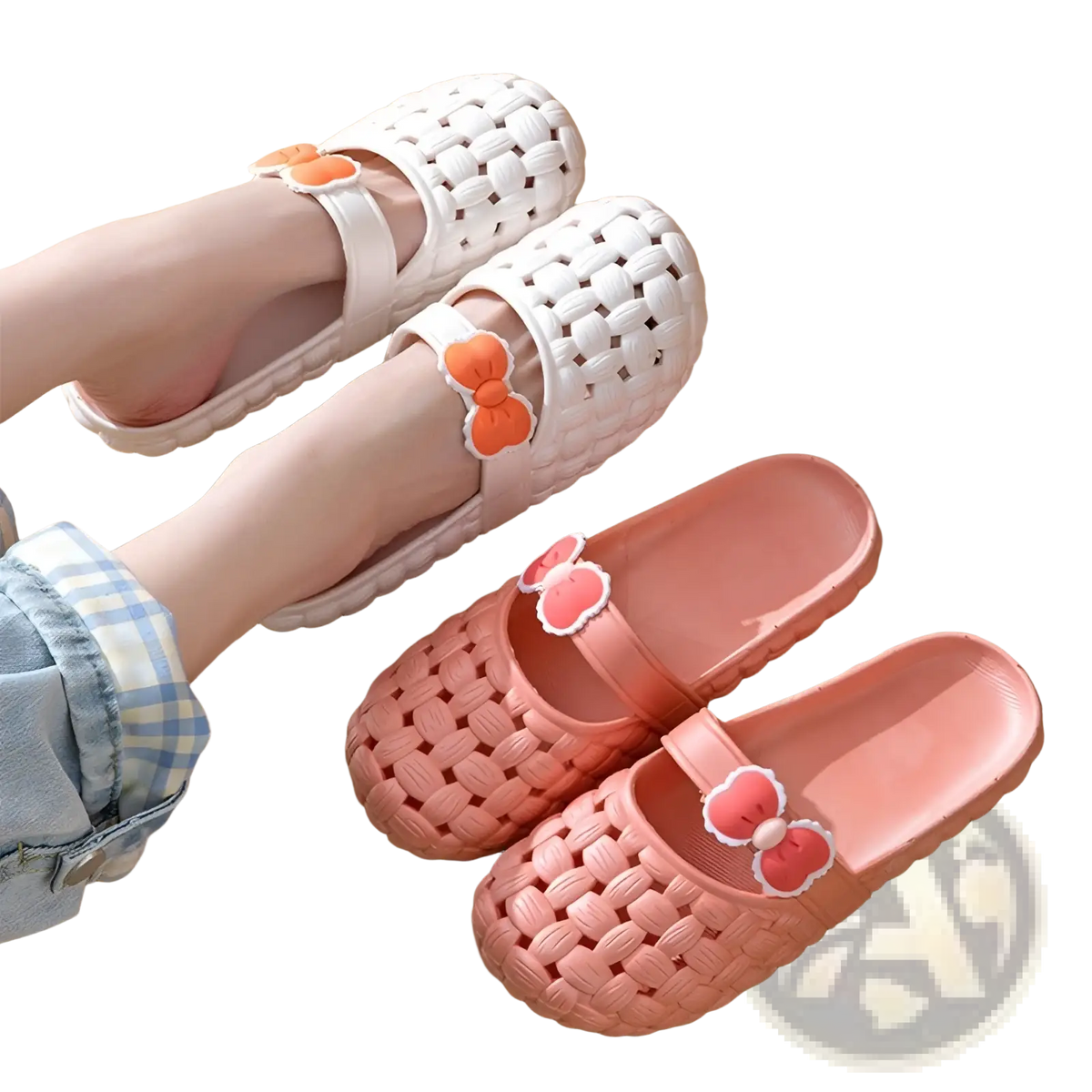 Woven Bow Slippers Summer Pvc Beach Slide Sandals
