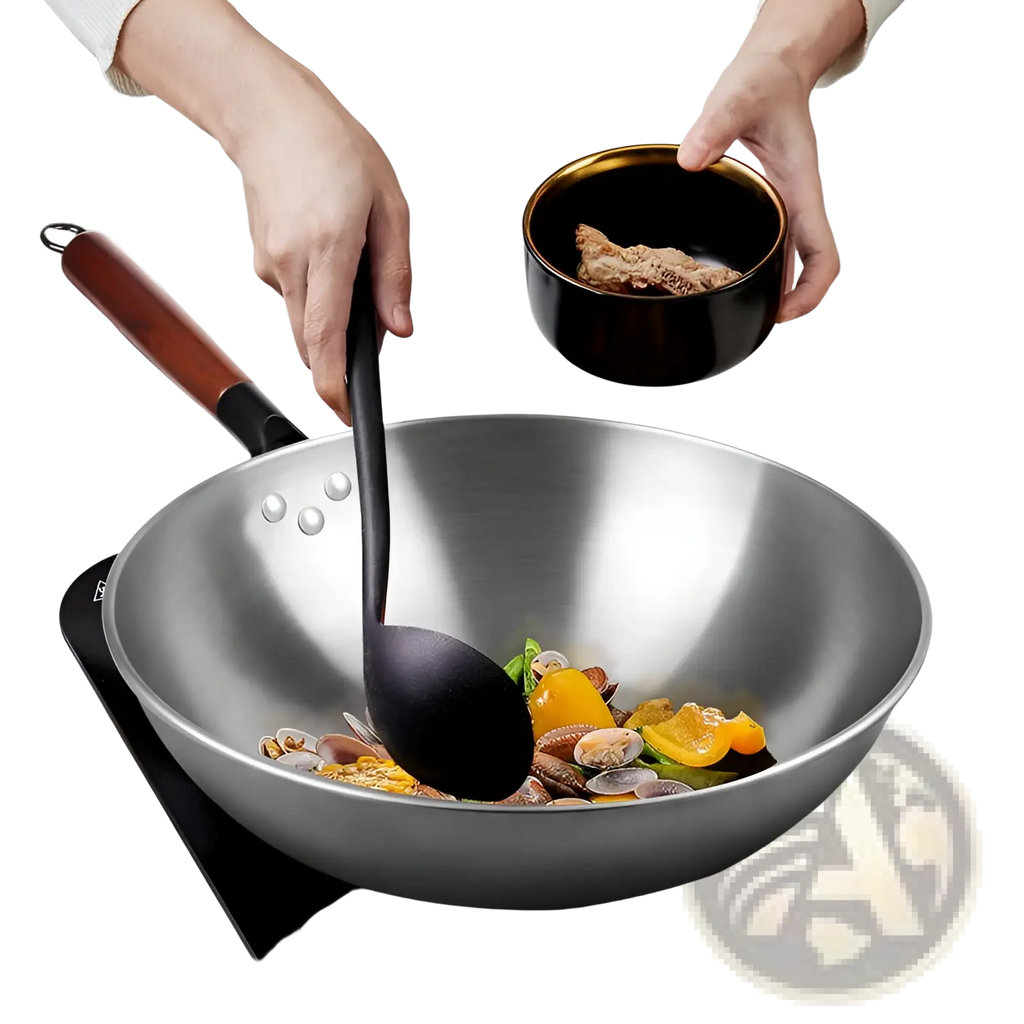 Wrought Iron Nonstick Wok with Wooden Handle