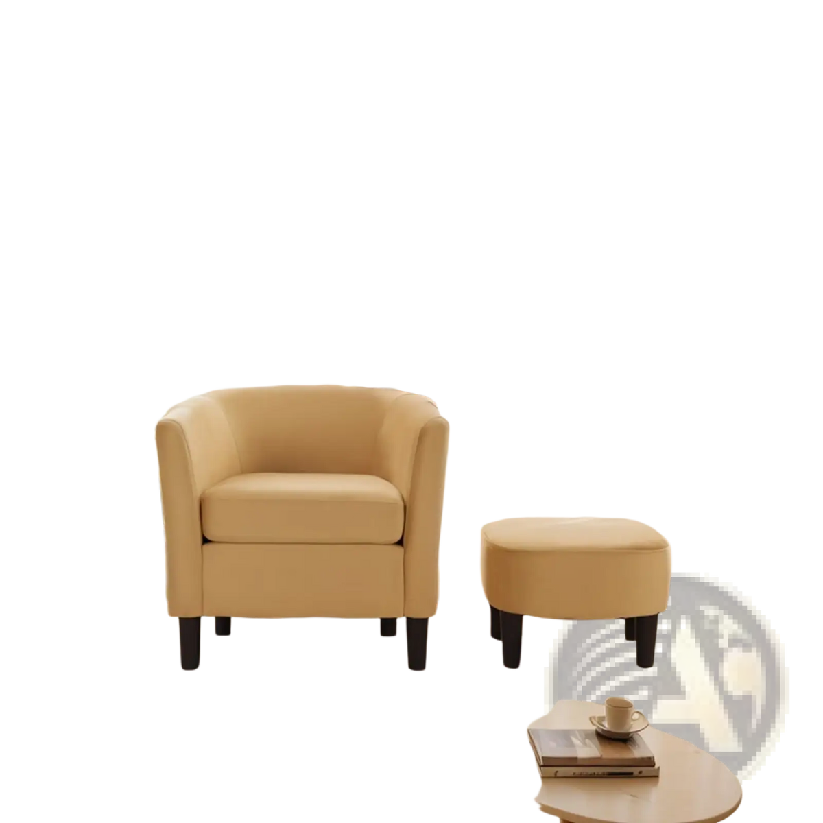 Yellow Velvet Barrel Chair and Ottoman Set