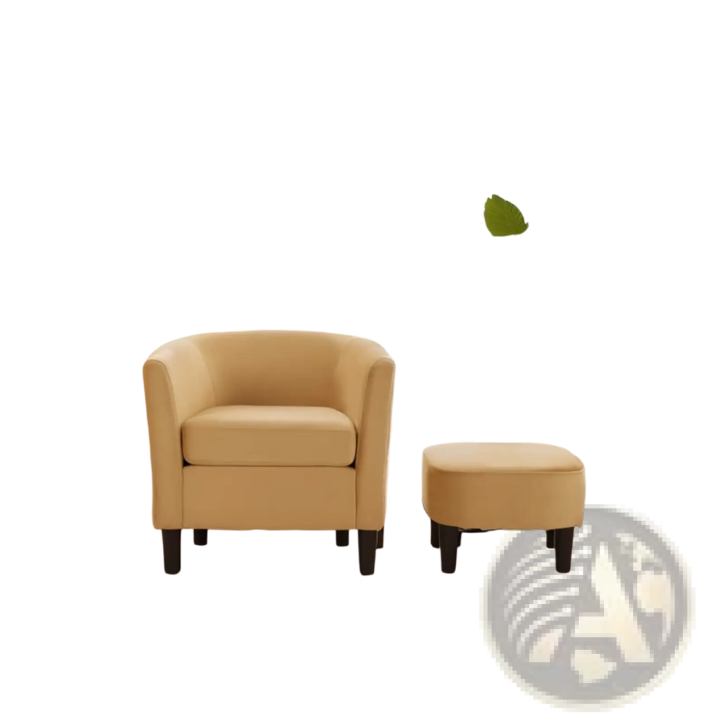 Yellow Velvet Barrel Chair and Ottoman Set