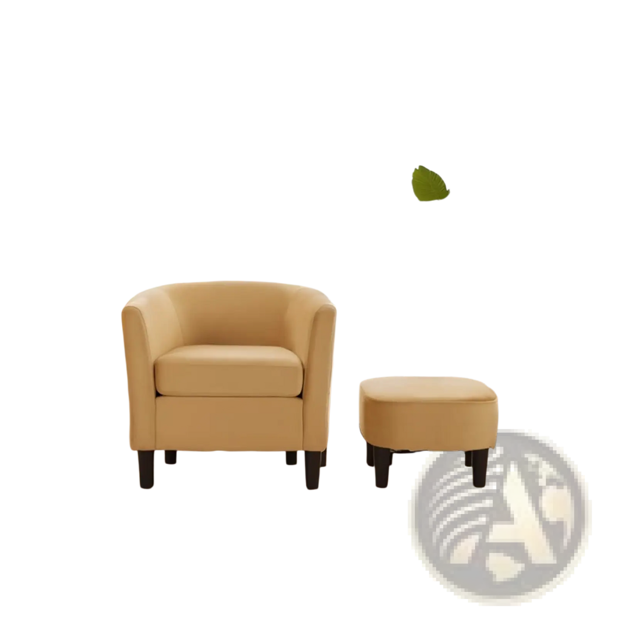 Yellow Velvet Barrel Chair and Ottoman Set