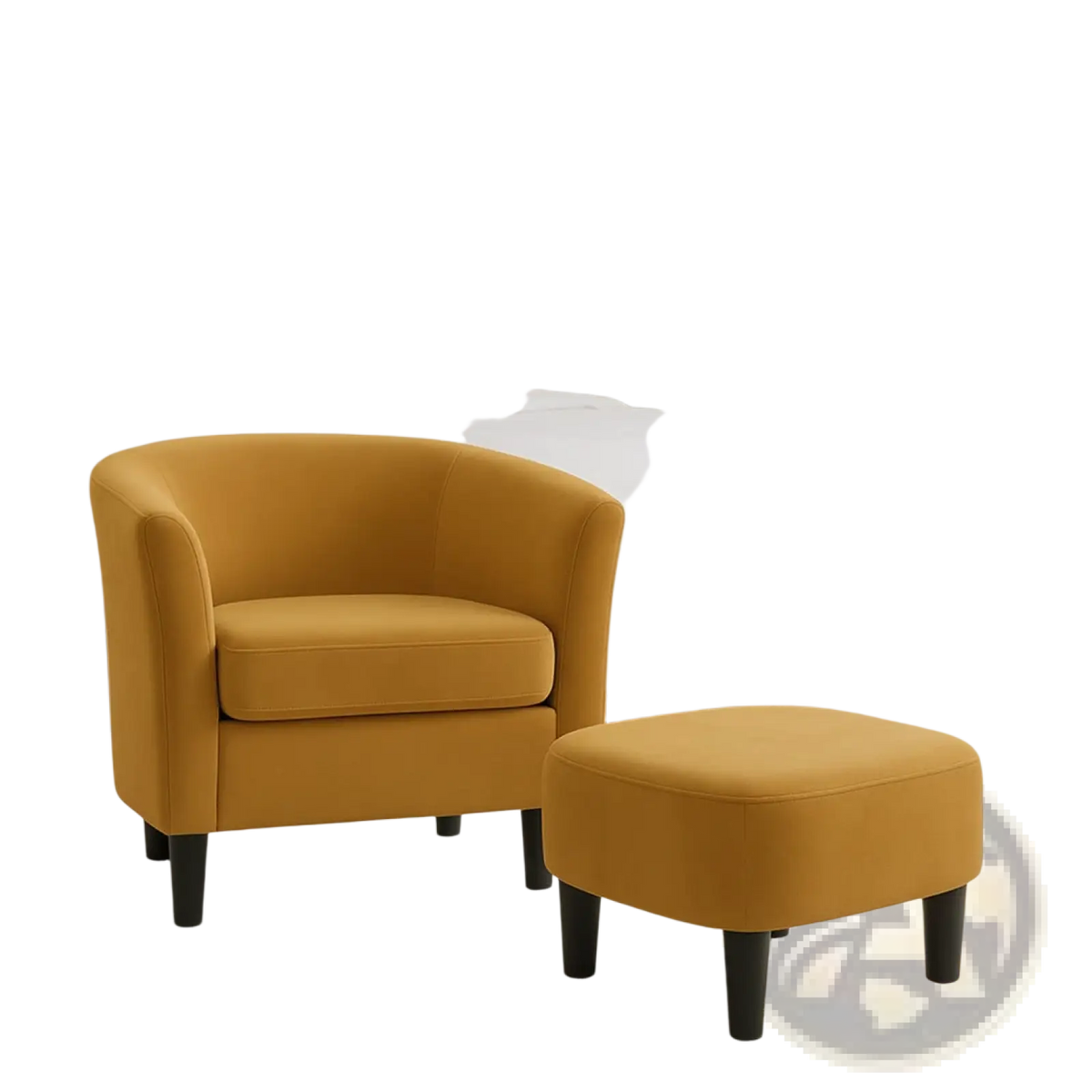 Yellow Velvet Barrel Chair and Ottoman Set