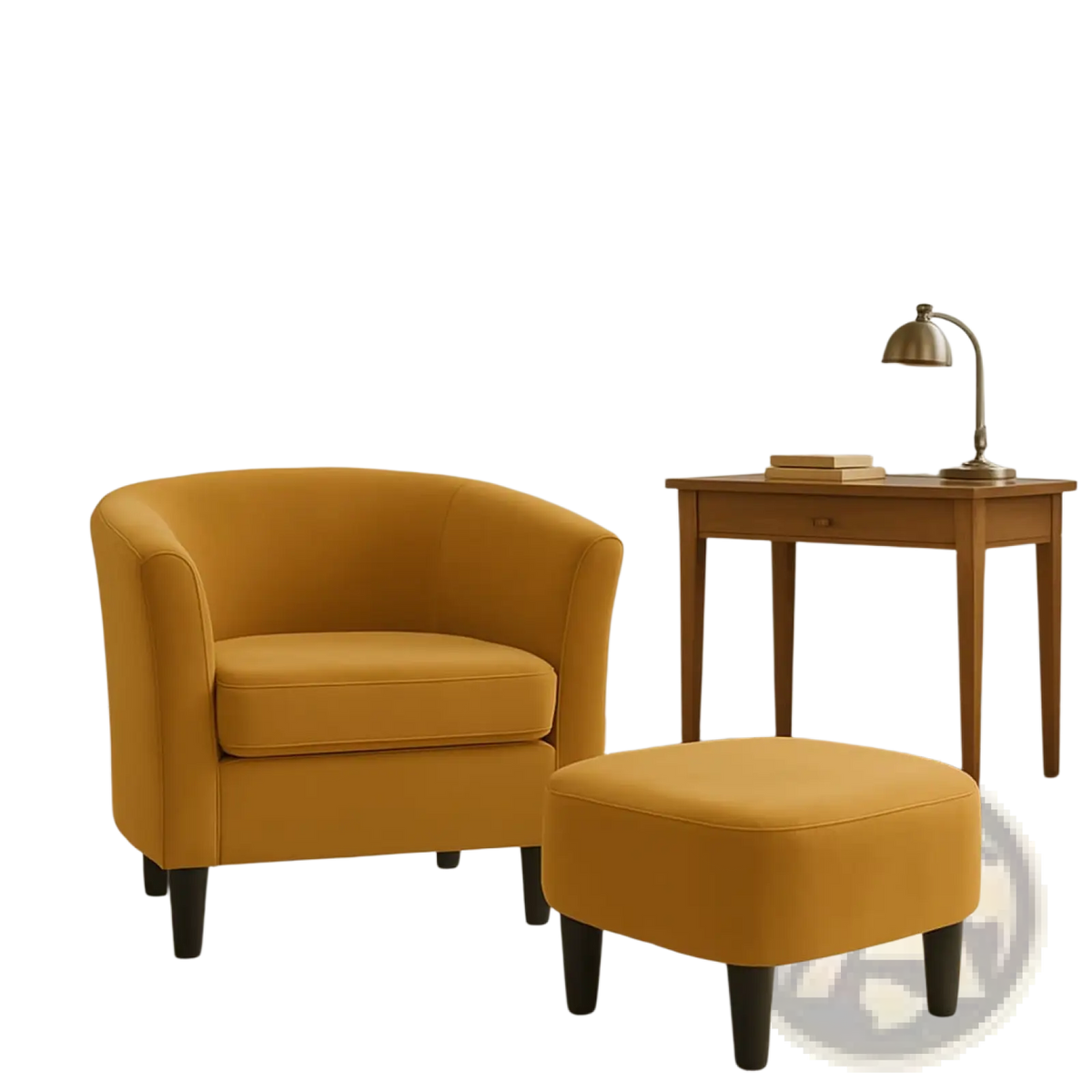 Yellow Velvet Barrel Chair and Ottoman Set