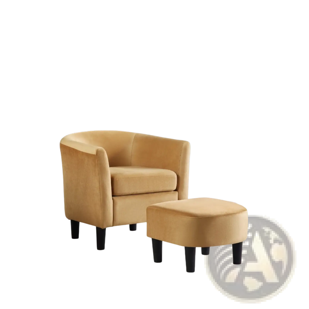 Yellow Velvet Barrel Chair and Ottoman Set