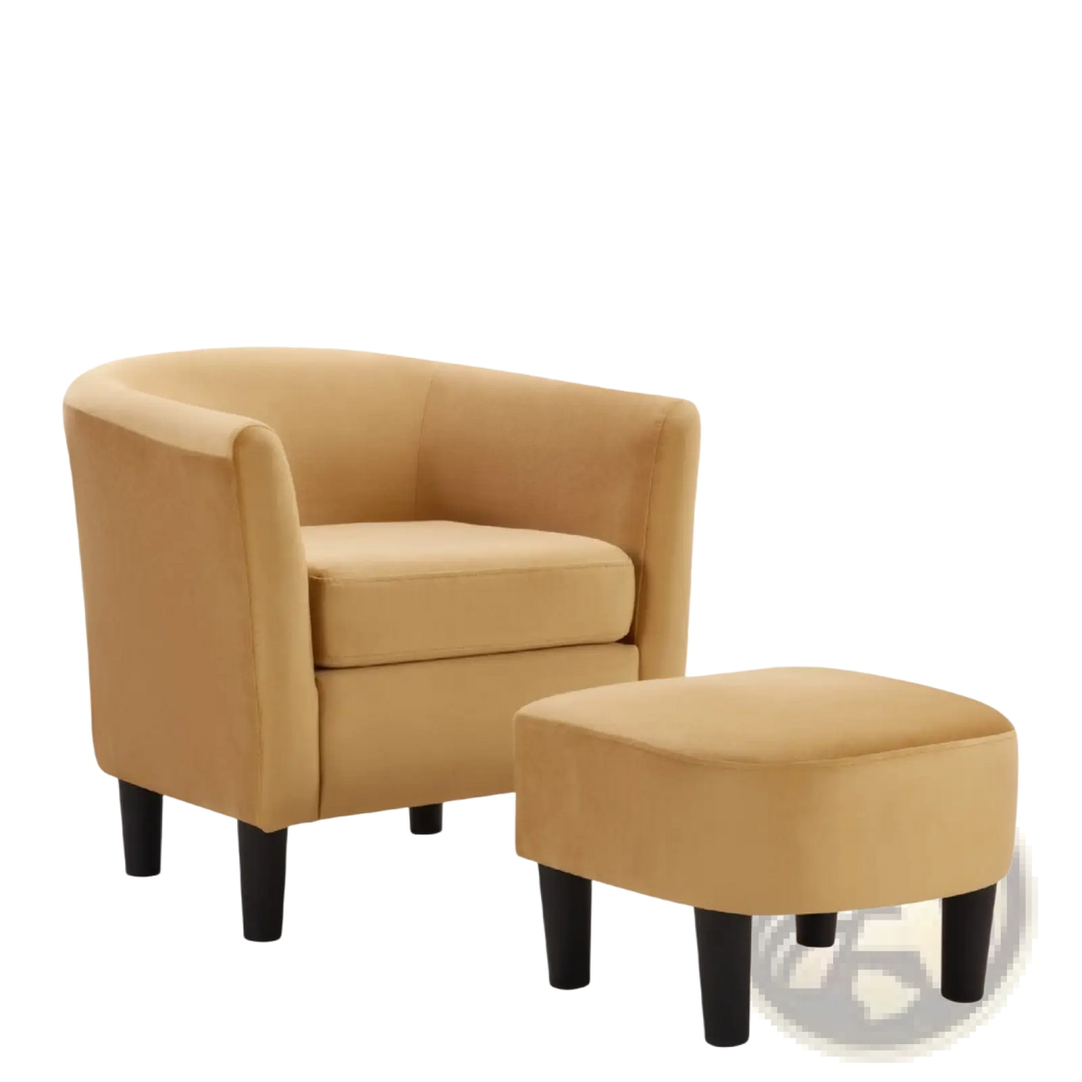 Yellow Velvet Barrel Chair and Ottoman Set